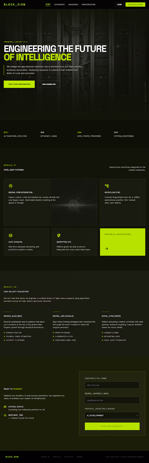 Blockzion website and AI services screenshot